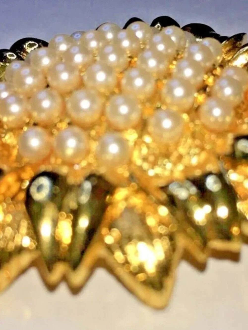 Vintage Signed Modo Gold Sunflower STATEMENT Pendant- Brooch Pin Faux Pearls